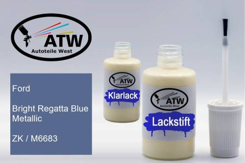 Ford, Bright Regatta Blue Metallic, ZK / M6683: 20ml Lackstift + 20ml Klarlack - Set, von ATW Autoteile West.
